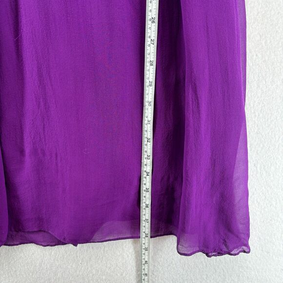 CALYPSO Dress S Small CHRISTIANE CELLE Silk Sheer Satin Trim Knee Length Purple - Picture 13 of 15